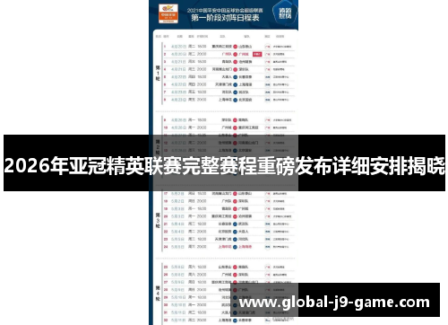 2026年亚冠精英联赛完整赛程重磅发布详细安排揭晓